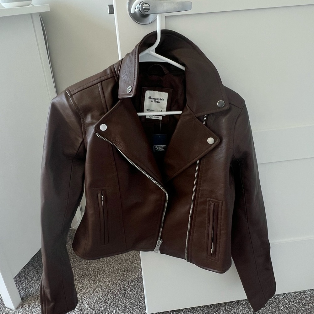 Abercrombie Vegan Leather Moto Jacket - Dark Brown